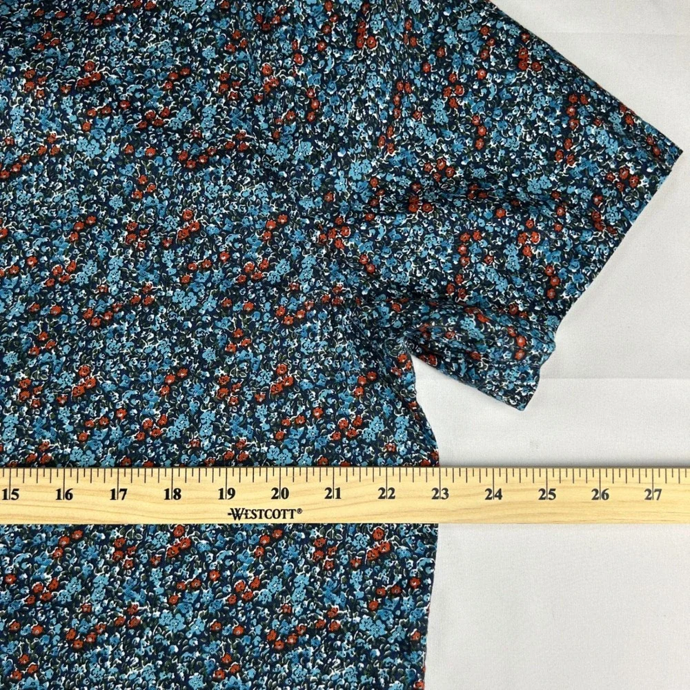 Banana Republic Mens Slim Fit SS Oxford Floral Button Down Shirt Blue Orange L